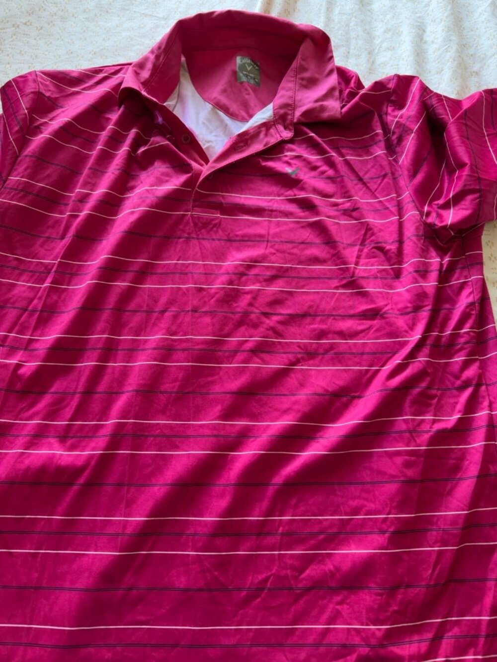 Callaway- Striped golf polo- XL- Pink/magenta